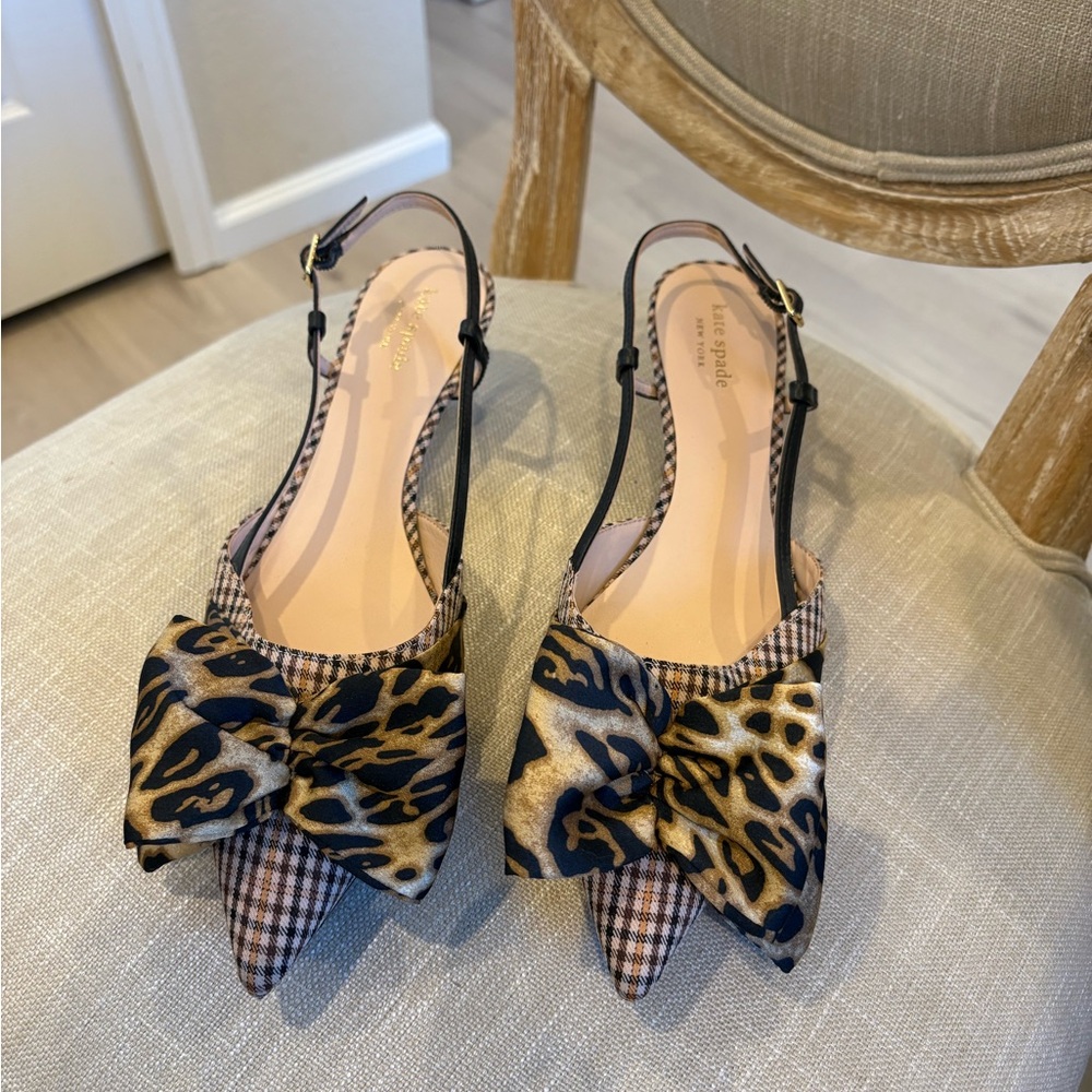 Kate Spade tweed and Leopard Print Women's kitten heels